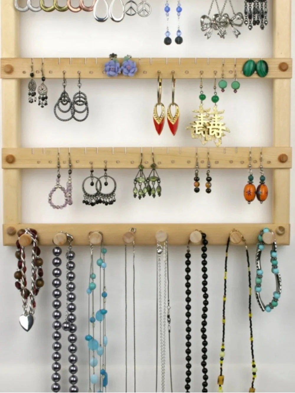 Handmade Etsy wooden wall earring and necklace display hanger